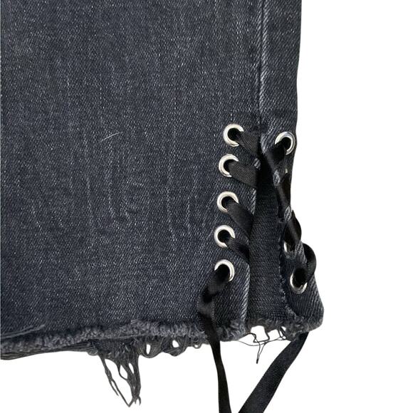 ZARA Mid Rise Lace Up Hem Fringe Whimsygoth Punk Ankle Jeans Dark Wash Denim 8 - Picture 5 of 8